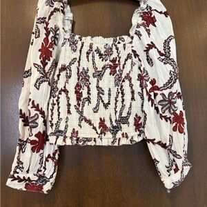 Joie Red and White Floral Smocked Blouse